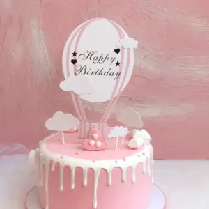 2 set pink and blue Hot air balloon Happy Birthday Cake Toppers set