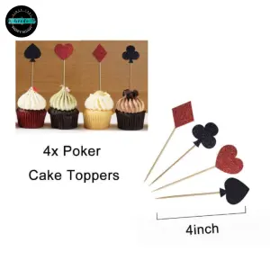 4 pcs Casino Poker Party,diwali cards party for Cupcake Toppers snack sticks