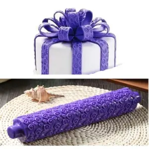 Purple rose flower shape Fondant Embossed Sugarcraft Rolling Pin for cake bread DIY Decorating Mold Gum Paste Tool