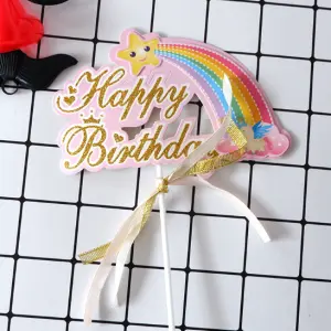 1 pcs pink happy birthday with rainbow theme cake topper