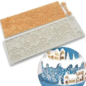 Christmas Snowflake Silicone Fondant Mold for Sugar Resin Cake Border Embossed Textured Mat Cake Embossing Pad Baking Moulds
