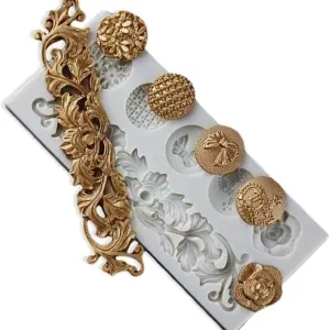 Baroque Scroll Relief Cake Border vintage brooch Silicone Mould