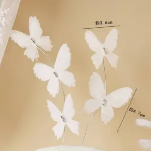 5 pcs white studded fabric butterfly topper