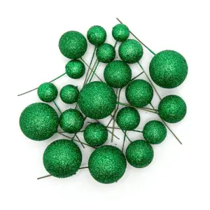 20 pcs Glitter Green round mixed sizes faux balls