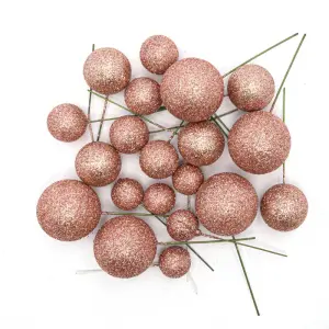 20 pcs Glitter Rose Gold round mixed sizes faux balls