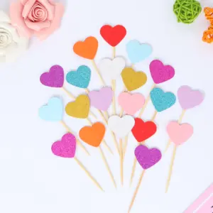 20 pcs colorful heart cupcake topper