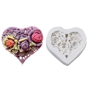 Rose heart shape silicone fondant mould