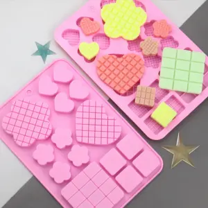 3D Silicone Waffle Chocolate Mould - Heart Flower Square Candy Mould