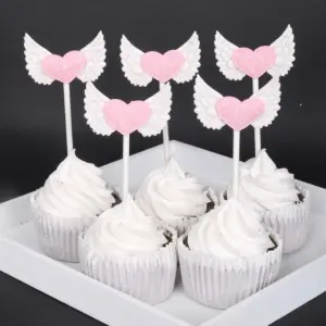 4 pcs heart with wings topper set
