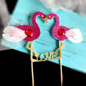 1 pcs pink swan love cake topper
