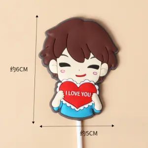 1pcs Boy holding red heart I love you toy topper