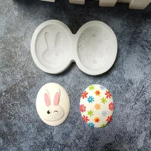 2 cavity Easter egg rabbit texture Silicone Fondant Mould