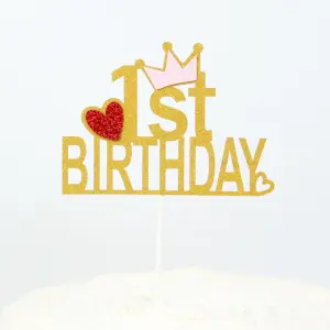 2 pcs golden and black 1st Birthday cake topper