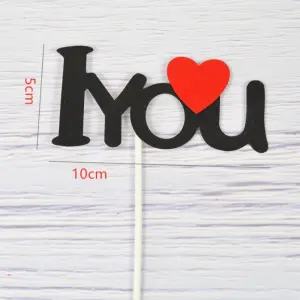 2 pcs I love you with red heart cake topper