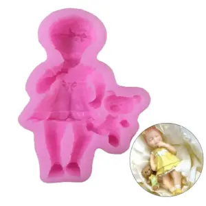 3D Baby Girl holding toy silicone mould