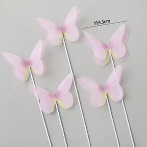 5 pcs fabric purple butterfly topper with floral wires