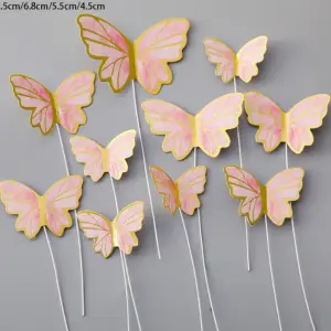 10 pcs Paper pink with golden border butterfly topper set