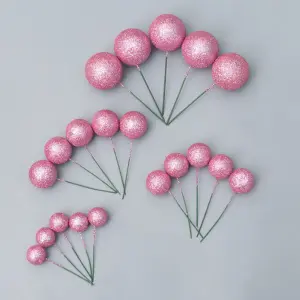 20 pcs Glitter pink round mixed sizes faux balls