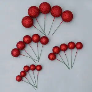 20 pcs Glitter red round mixed sizes faux balls