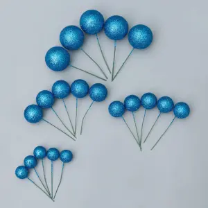 20 pcs Glitter Blue round mixed sizes faux balls
