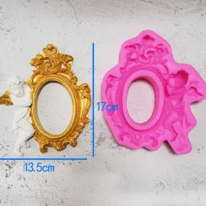 Large vintage classic oval frame with angel silicone mould