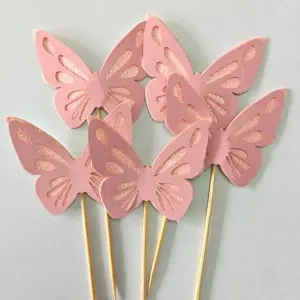 5 pcs Paper pink glitter butterfly topper set