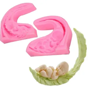 3D Baby sleeping on curved leaf Silicone mould