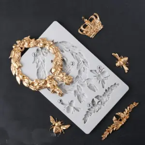 European Wreath Vintage crown honey bee frame Silicone mould