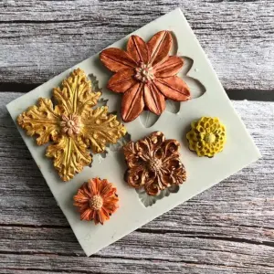 5 Cavities 3D Vintage Flowers Dahlia,Blossom Daisy Shape silicone mould