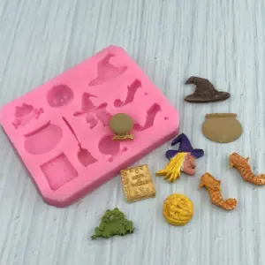 Pumpkin Witch Shoes Hat Magic book Broom Shape Halloween Silicone Moulds
