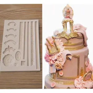 Baroque Scroll Relief Cake Boarder Silicone Fondant mould