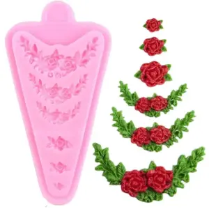 6 Cavity Rose flower border silicone mould
