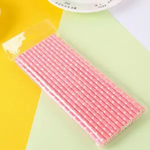 25pcs Pink Polka dot Printed Straws