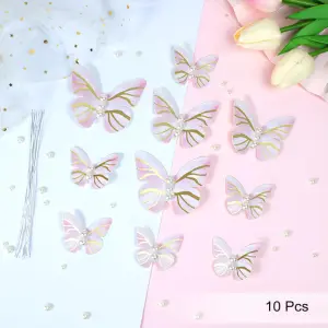 10 pcs Paper Butterfly with pearl detail topper set (Light Pink)