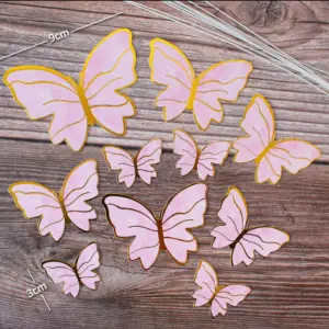 10 pcs Paper butterfly with golden topper set (Pink)