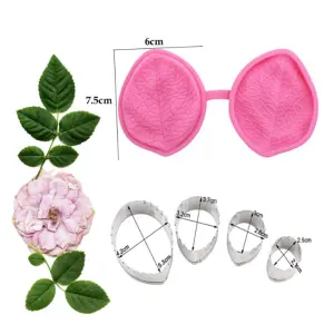 5 pcs Rose Flower Cutters and leaf veiner mould set