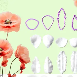 Poppy Flower Cutters and leaf veiner mould set (4 pcs cutter and 8 pcs veiner )