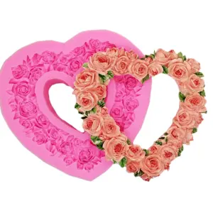 Large Detailed Flower Heart Frame silicone mould style