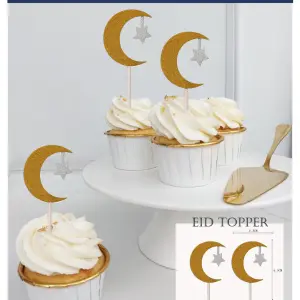 2 pcs moon and star Eid Mubarak cupcake topper