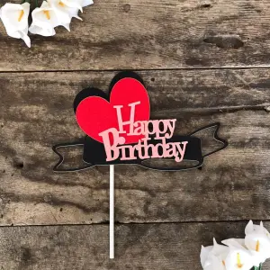 1 pcs happy birthday with double heart cake topper