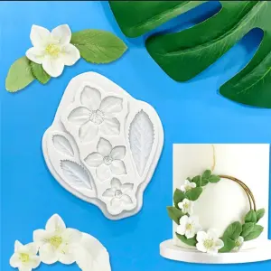 Hellebore Christmas Rose Delicate Flower with Leaves Silicone Mould