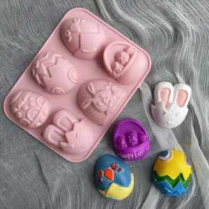 6 Cavity Easter Bunny carrot Egg theme Silicone Mould Style 3